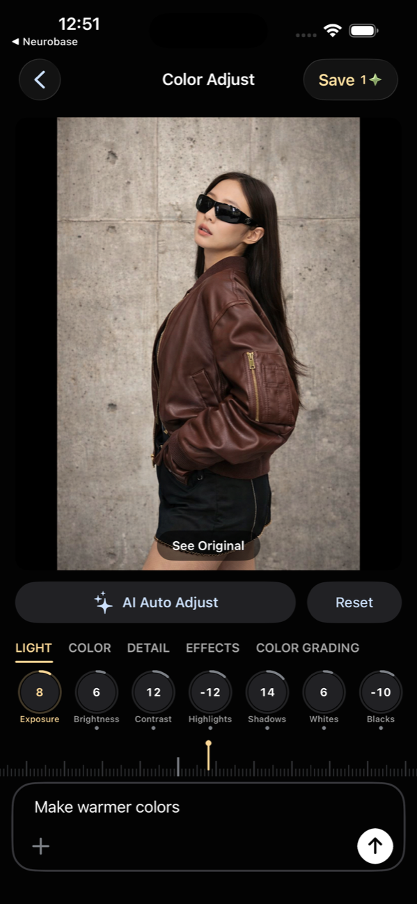 iPhone — Low Poly generation result with adjustment tools.