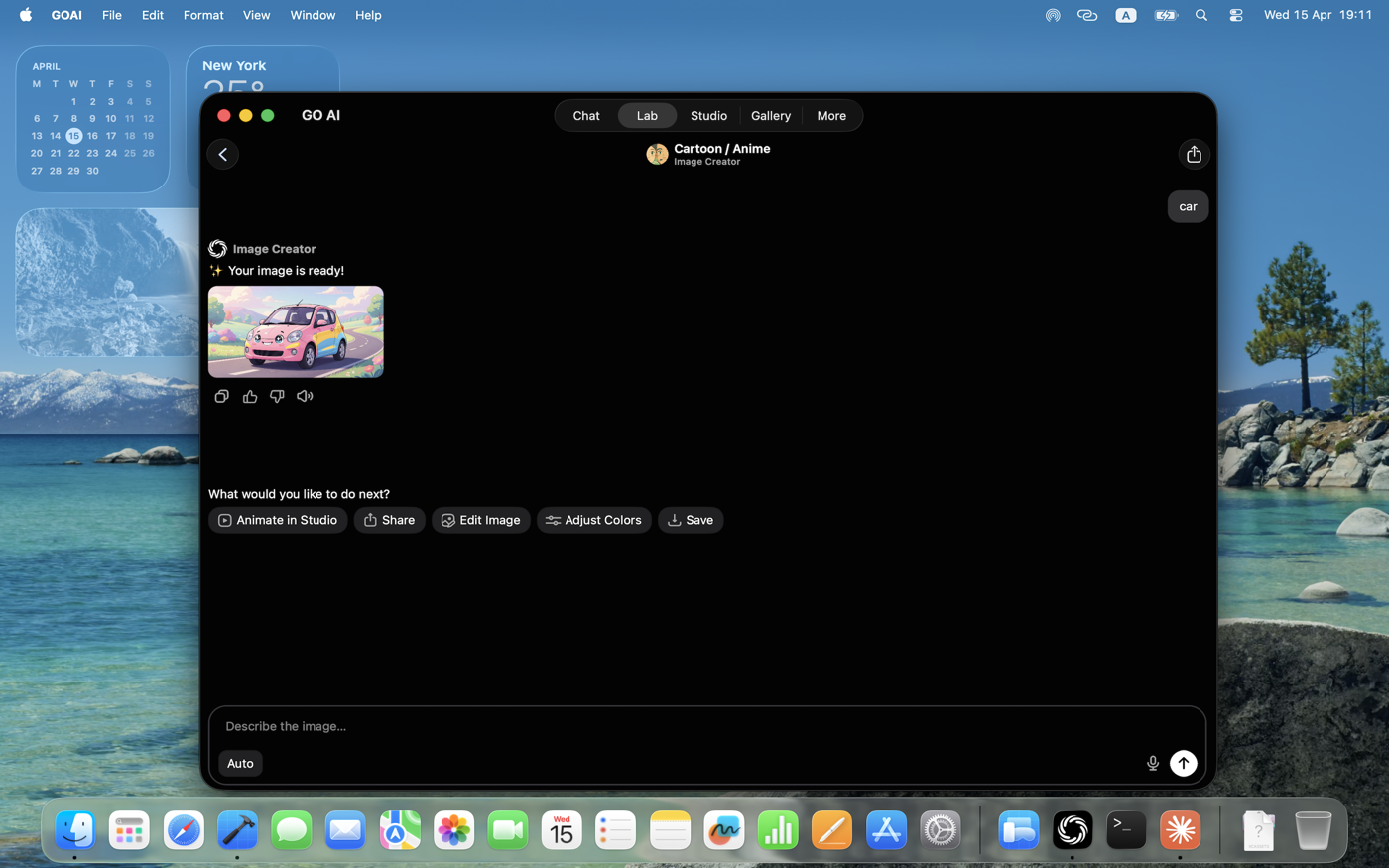 Mac — Cartoon/Anime style image generation in the desktop app.